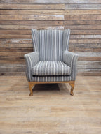 Old Charm Blakeney Wingback Armchair Oak Fireside Chair Striped Upholstery