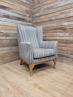 Old Charm Blakeney Wingback Armchair Oak Fireside Chair Striped Upholstery