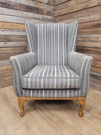 Old Charm Blakeney Wingback Armchair Oak Fireside Chair Striped Upholstery