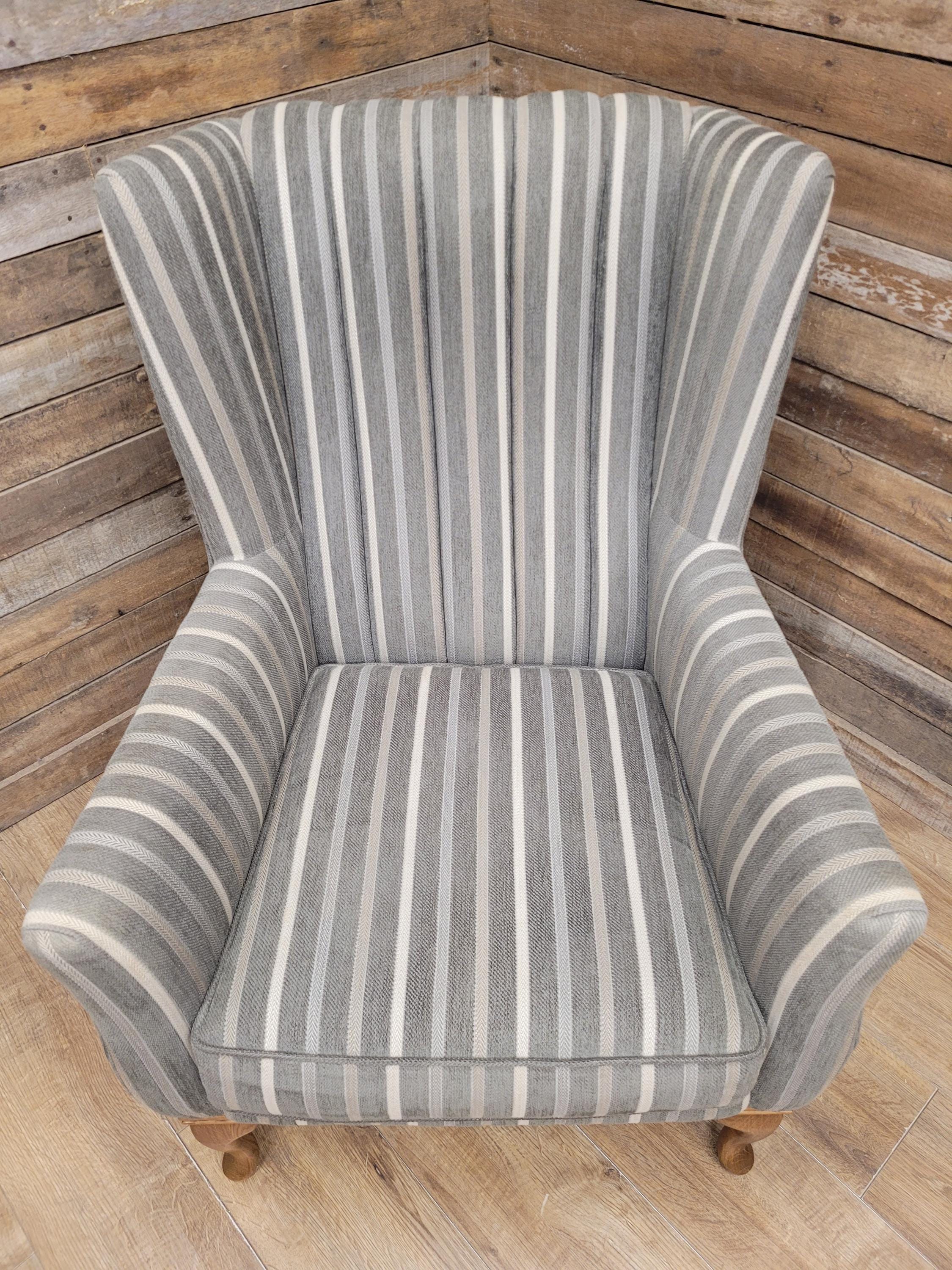 Old Charm Blakeney Wingback Armchair Oak Fireside Chair Striped Upholstery