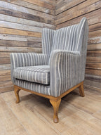 Old Charm Blakeney Wingback Armchair Oak Fireside Chair Striped Upholstery
