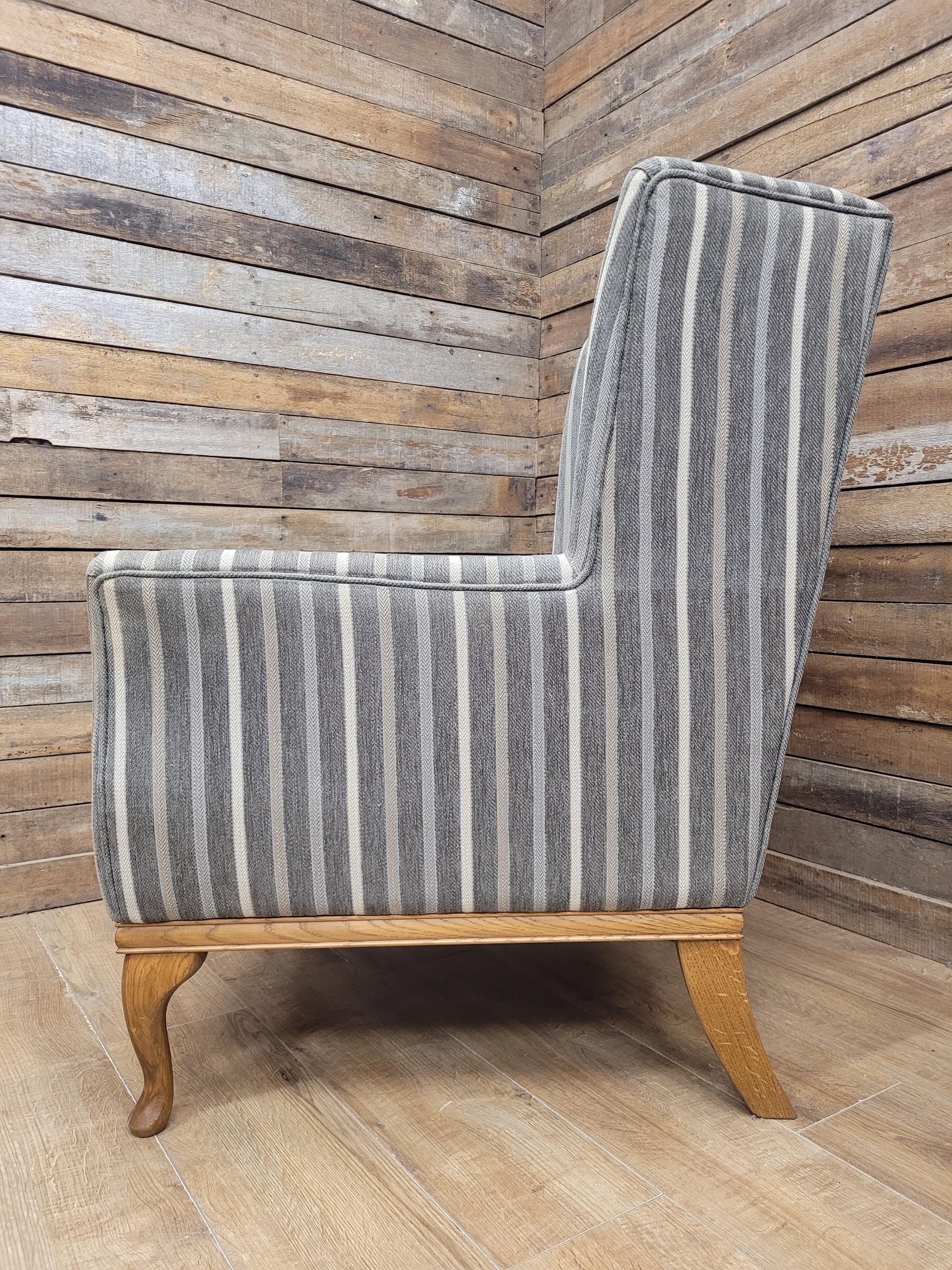 Old Charm Blakeney Wingback Armchair Oak Fireside Chair Striped Upholstery
