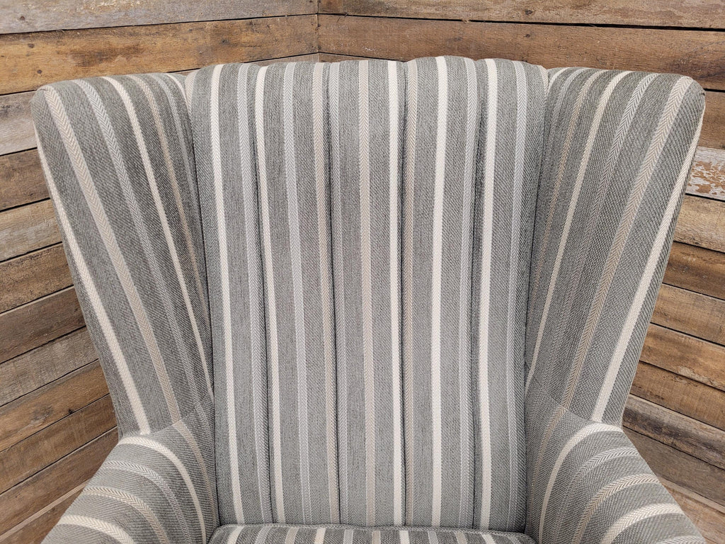 Old Charm Blakeney Wingback Armchair Oak Fireside Chair Striped Upholstery