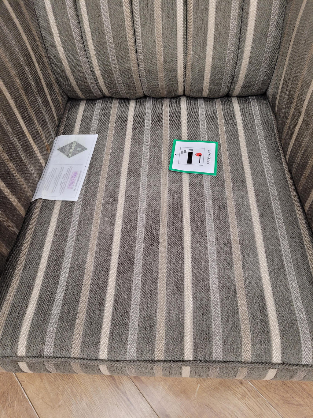 Old Charm Blakeney Wingback Armchair Oak Fireside Chair Striped Upholstery