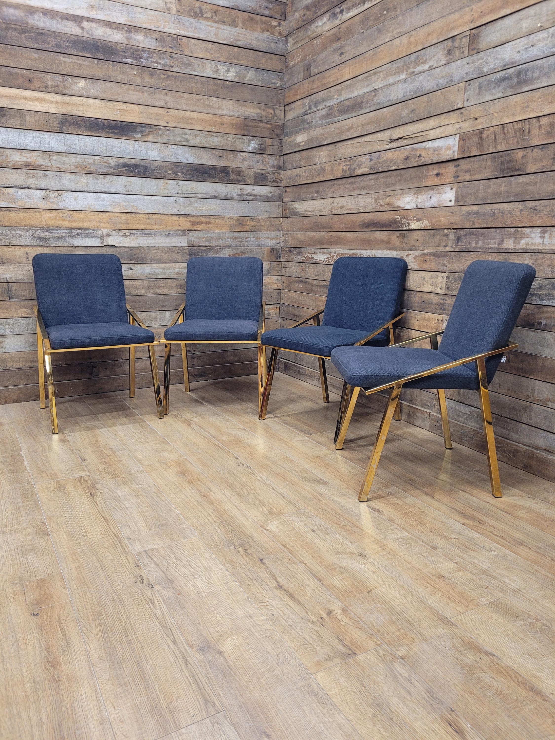 Eichholtz Reynolds Dining Chairs Gold Finish Contemporary Upholstered Set Four