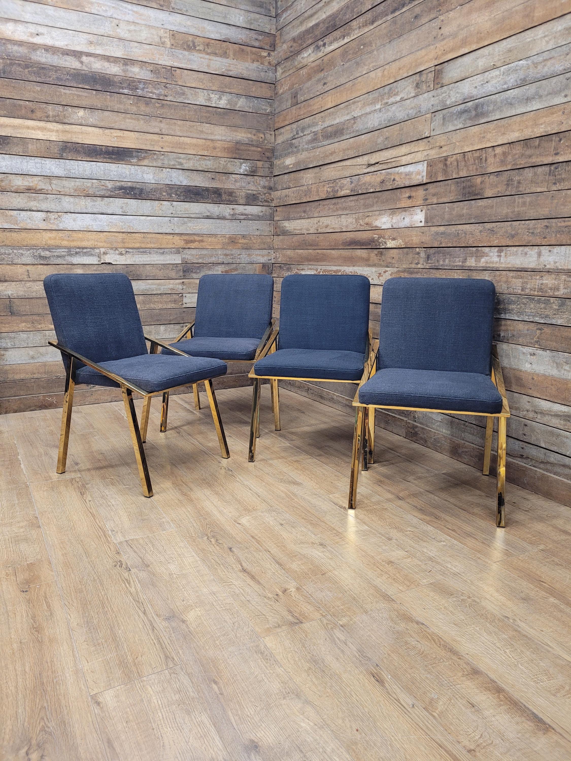 Eichholtz Reynolds Dining Chairs Gold Finish Contemporary Upholstered Set Four