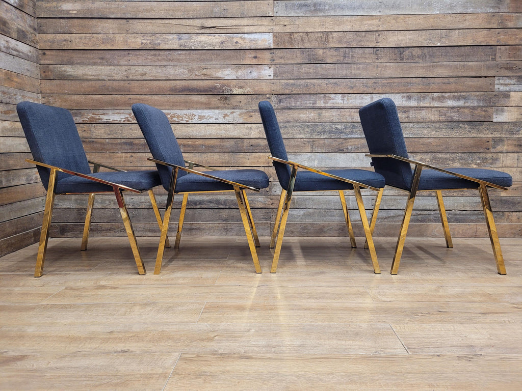 Eichholtz Reynolds Dining Chairs Gold Finish Contemporary Upholstered Set Four