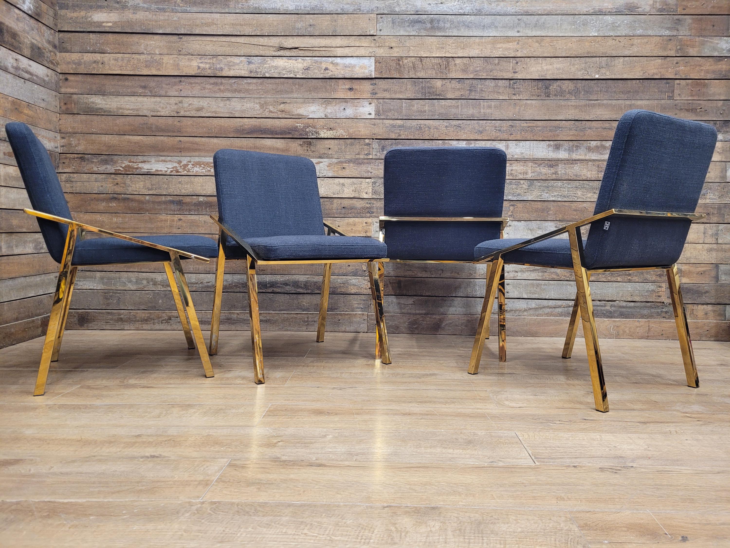 Eichholtz Reynolds Dining Chairs Gold Finish Contemporary Upholstered Set Four