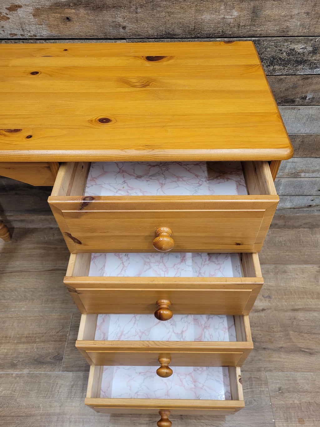 Pine Computer Desk Four Drawer Rustic Farmhouse Writing Table