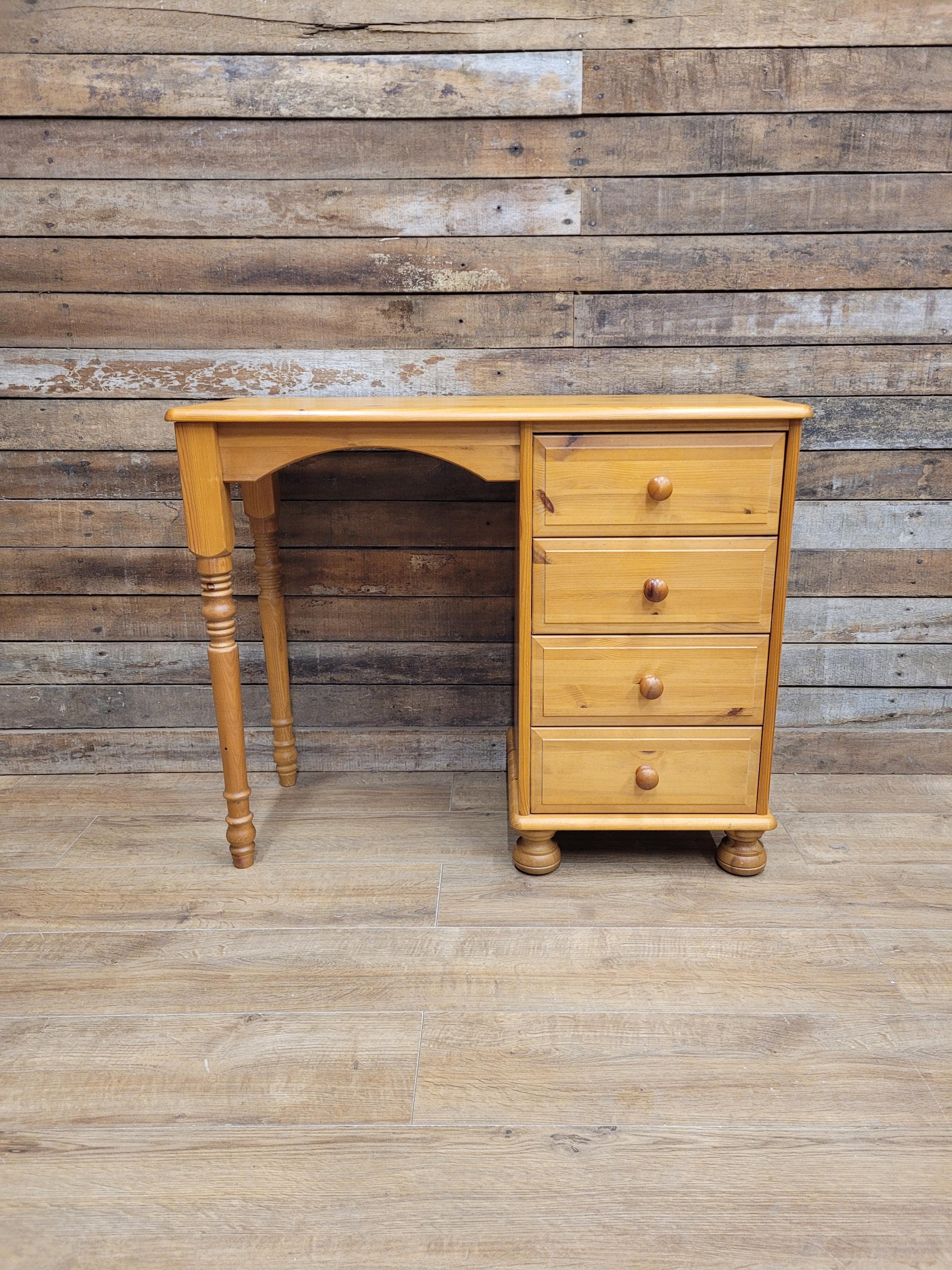 Pine Computer Desk Four Drawer Rustic Farmhouse Writing Table