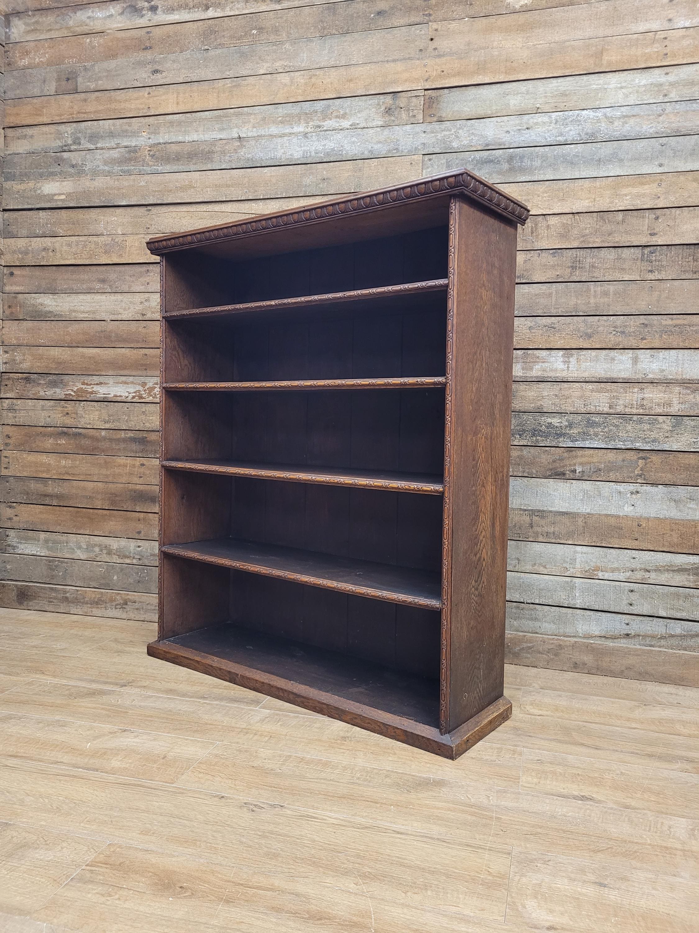 Victorian Oak Open Bookcase Antique Five Shelf Display Cabinet