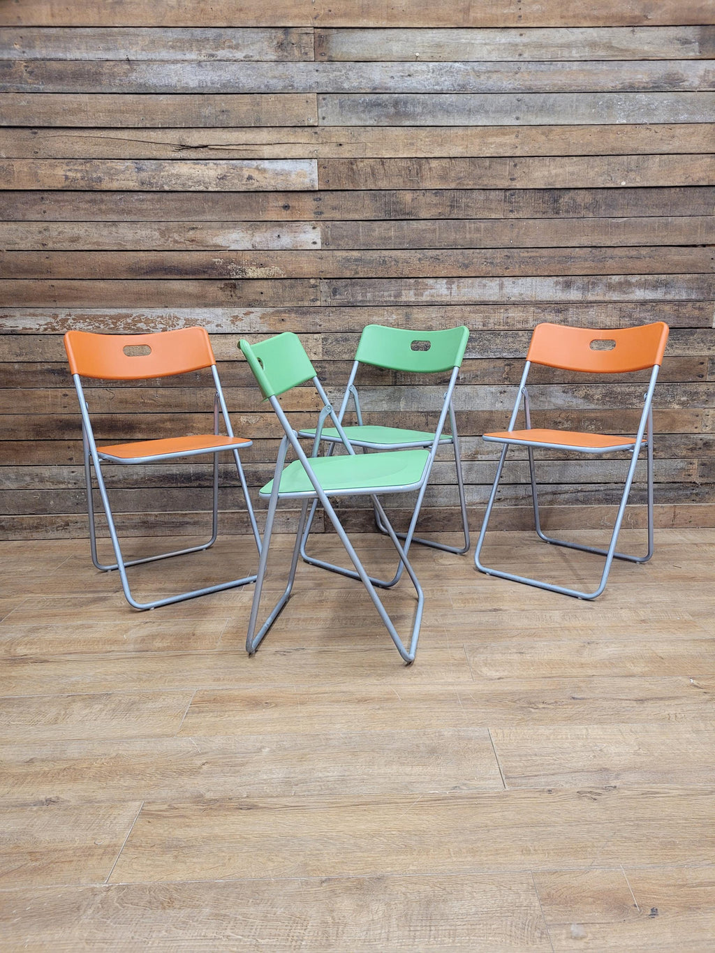 IKEA Folding Chairs Plastic Metal Stackable Dining Kitchen Set Four