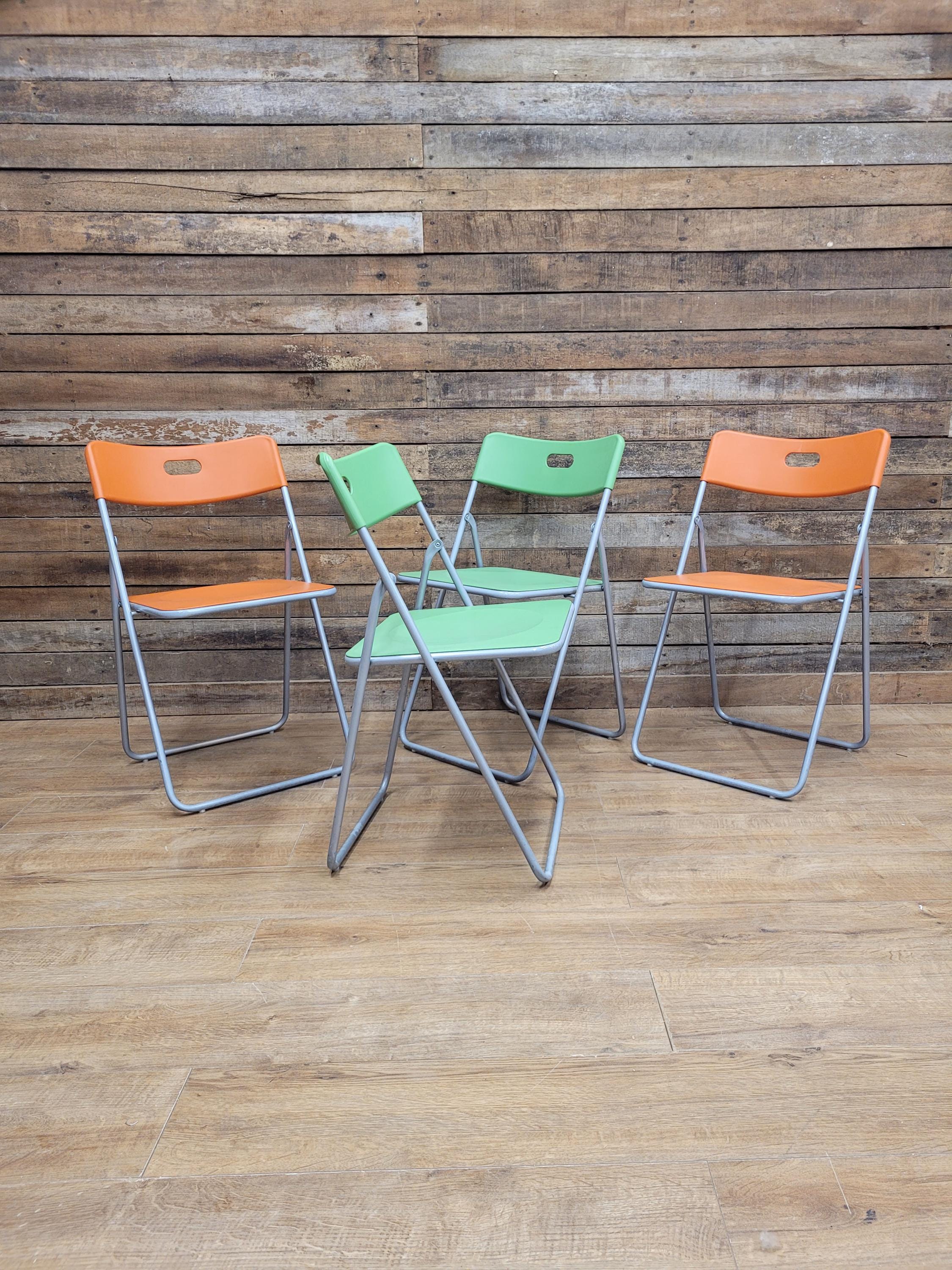 IKEA Folding Chairs Plastic Metal Stackable Dining Kitchen Set Four