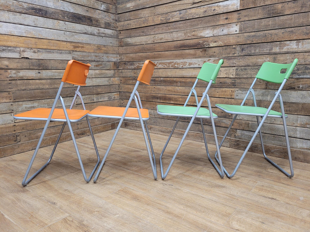 IKEA Folding Chairs Plastic Metal Stackable Dining Kitchen Set Four