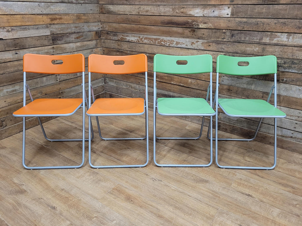 IKEA Folding Chairs Plastic Metal Stackable Dining Kitchen Set Four