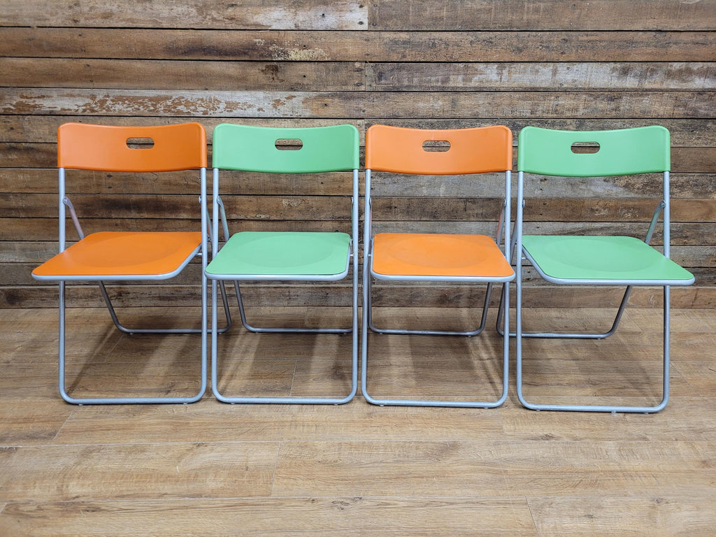 IKEA Folding Chairs Plastic Metal Stackable Dining Kitchen Set Four