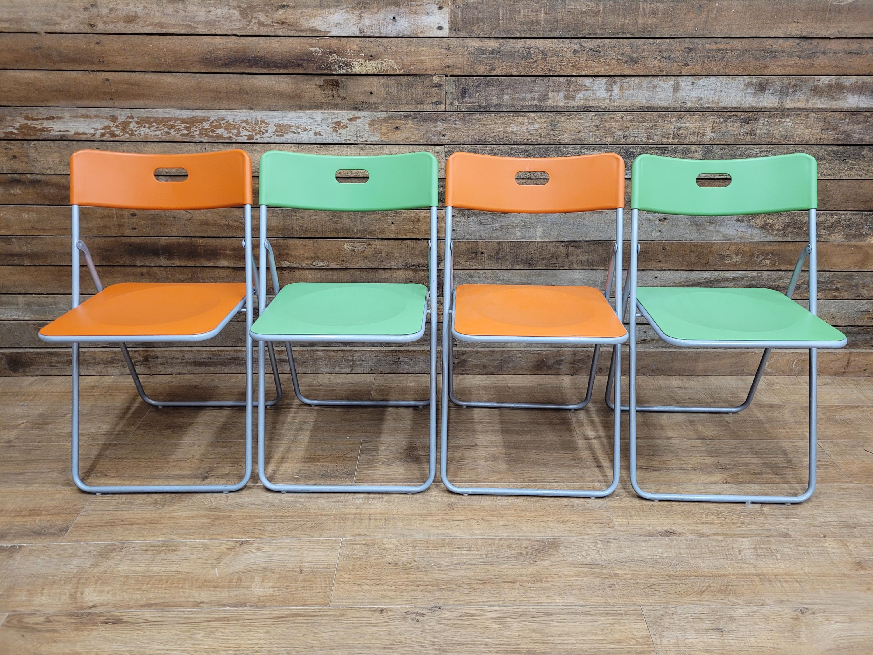 IKEA Folding Chairs Plastic Metal Stackable Dining Kitchen Set Four