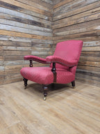 Victorian Armchair Mahogany Upholstered Library Lounge Chair Castors
