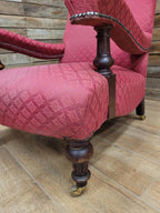 Victorian Armchair Mahogany Upholstered Library Lounge Chair Castors