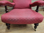 Victorian Armchair Mahogany Upholstered Library Lounge Chair Castors