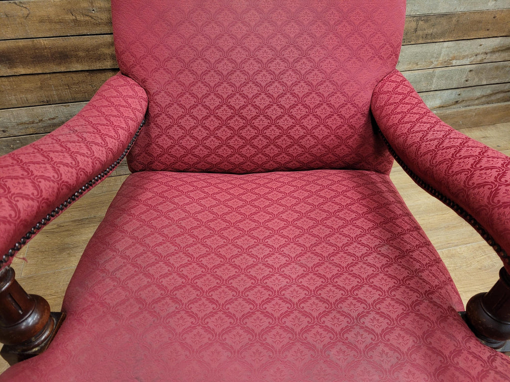 Victorian Armchair Mahogany Upholstered Library Lounge Chair Castors