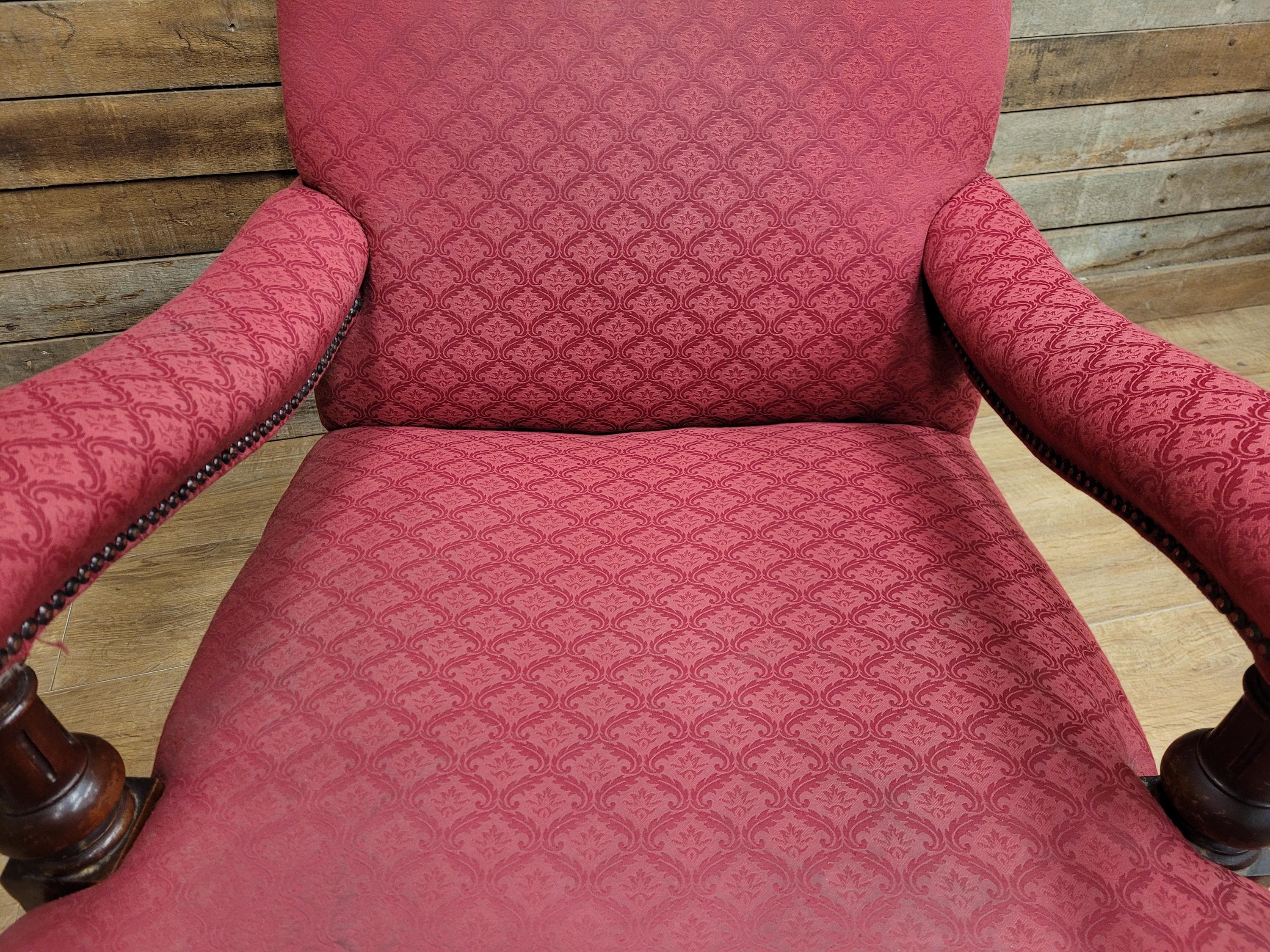 Victorian Armchair Mahogany Upholstered Library Lounge Chair Castors