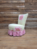 Floral Upholstered Slipper Chair Vintage Style Ruffled Accent Seat