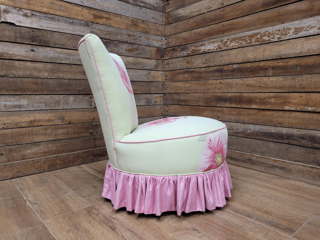 Floral Upholstered Slipper Chair Vintage Style Ruffled Accent Seat
