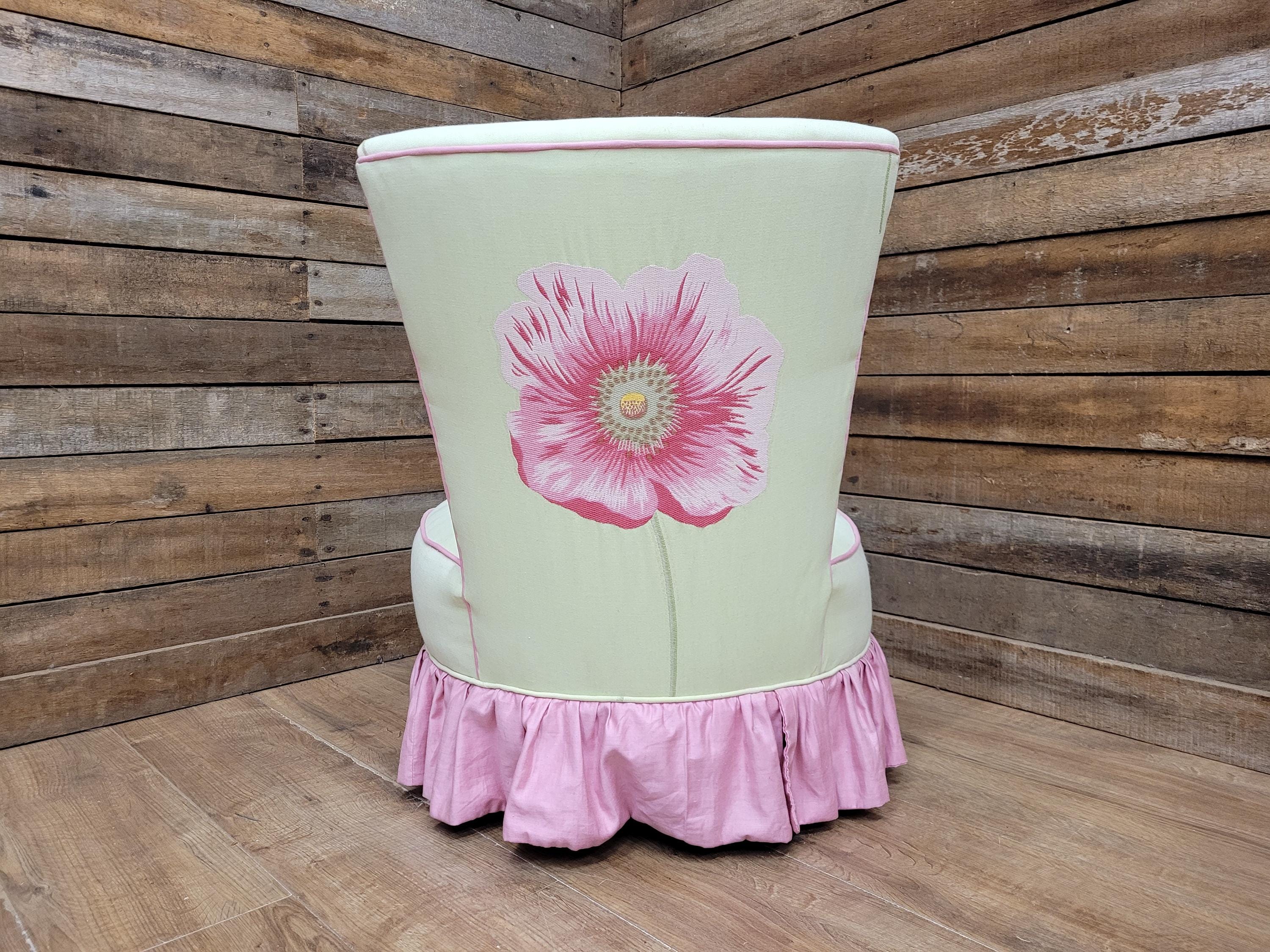 Floral Upholstered Slipper Chair Vintage Style Ruffled Accent Seat