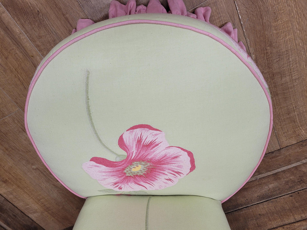 Floral Upholstered Slipper Chair Vintage Style Ruffled Accent Seat