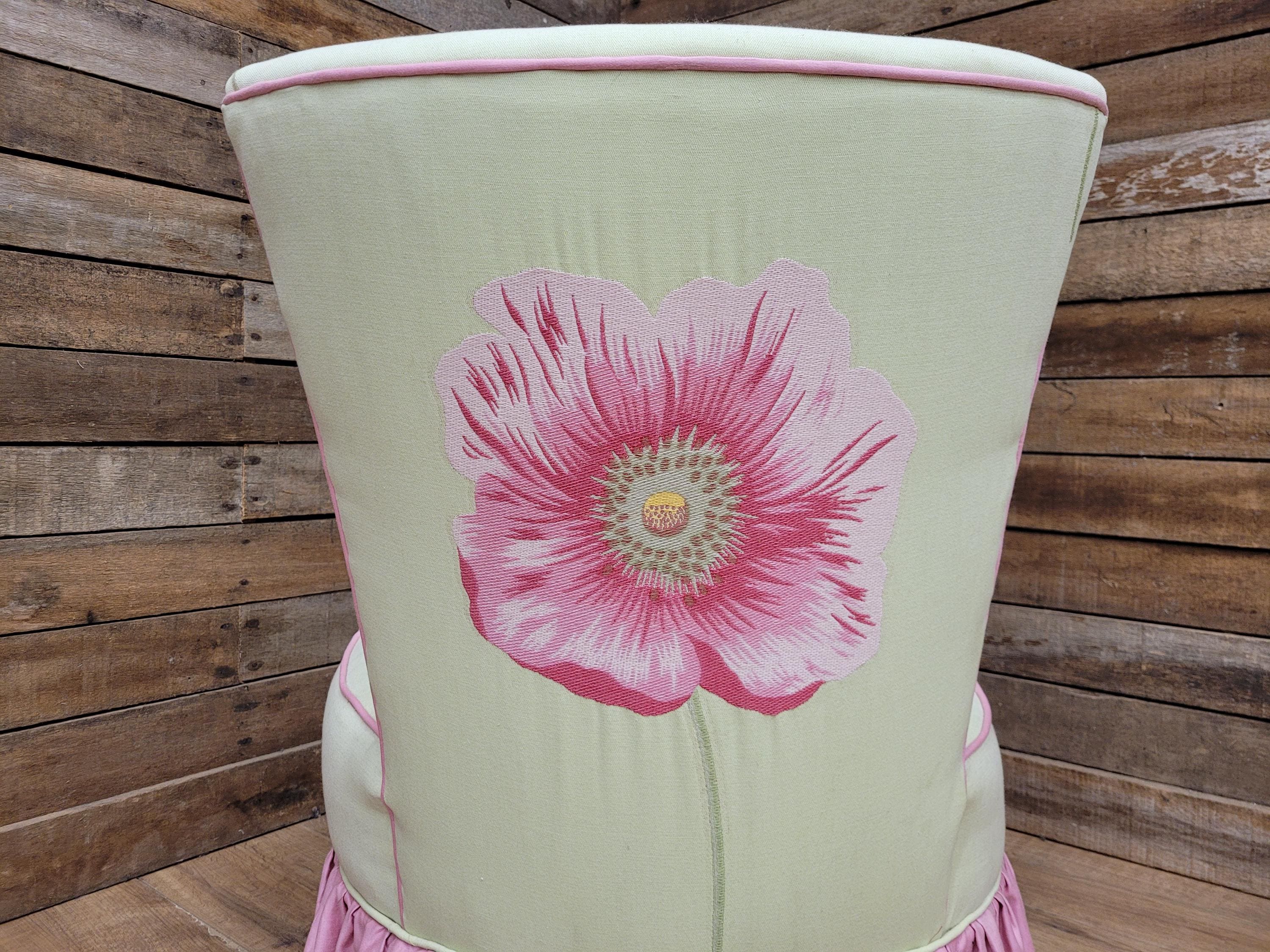 Floral Upholstered Slipper Chair Vintage Style Ruffled Accent Seat