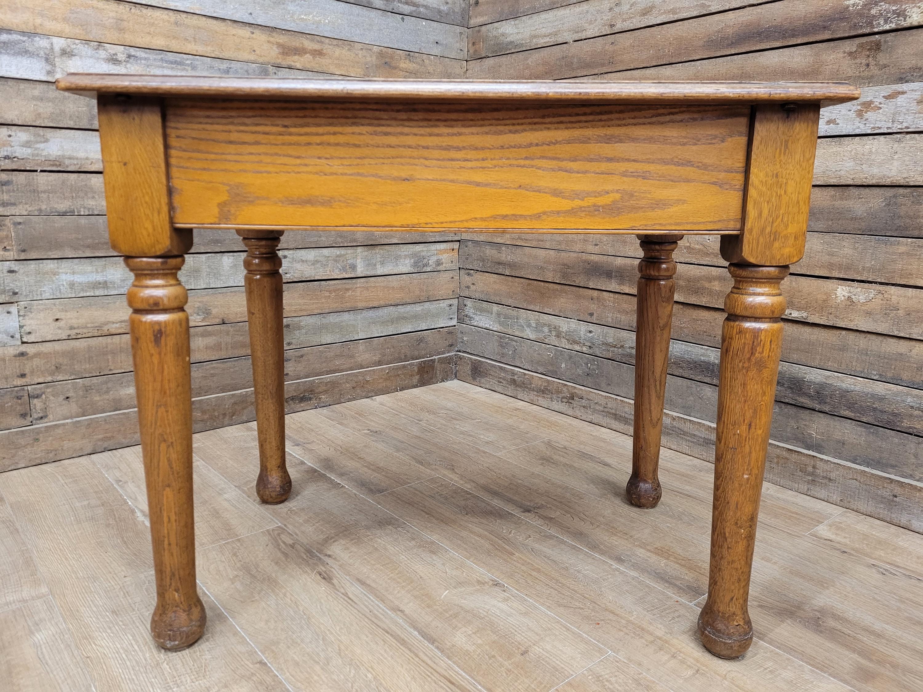 Edwardian Oak Side Table Single Drawer Turned Leg Lamp Table