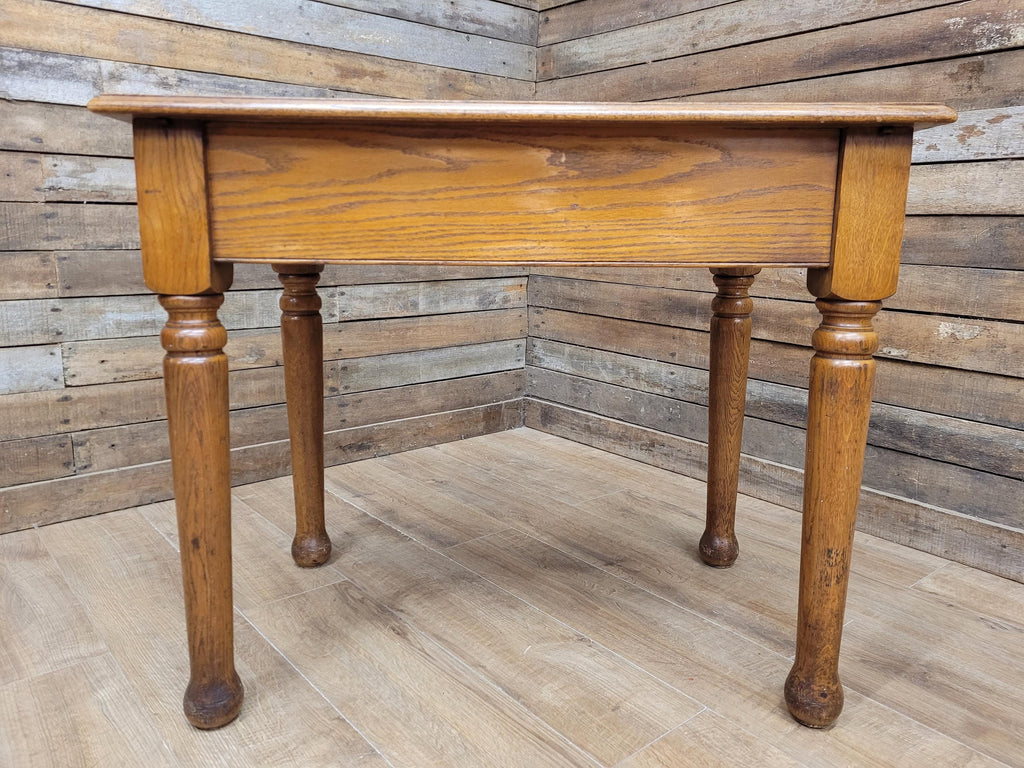 Edwardian Oak Side Table Single Drawer Turned Leg Lamp Table