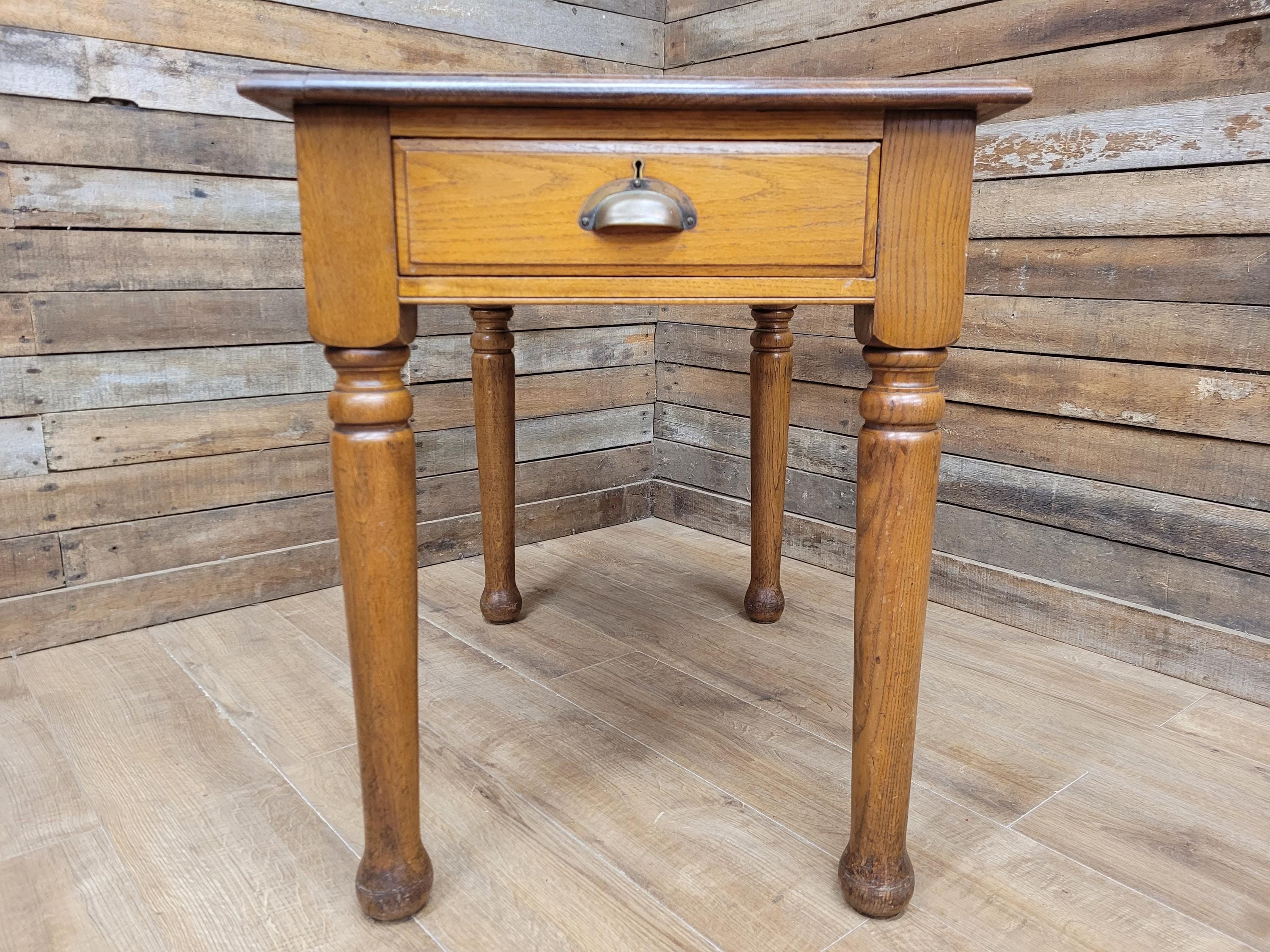 Edwardian Oak Side Table Single Drawer Turned Leg Lamp Table