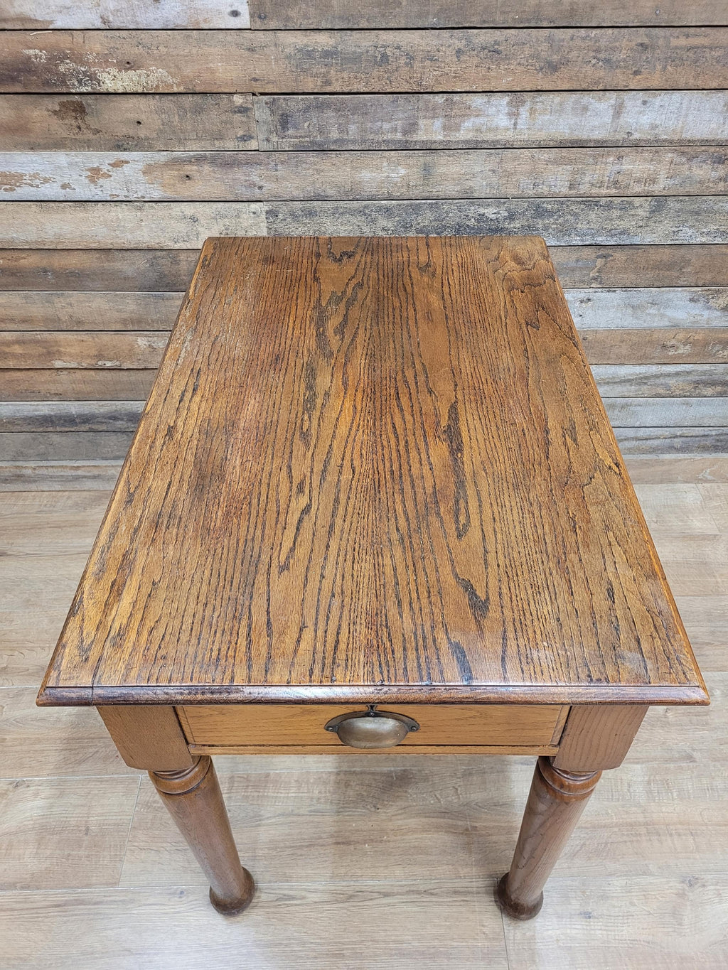 Edwardian Oak Side Table Single Drawer Turned Leg Lamp Table