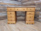 Pine Pedestal Desk Country Style Nine Drawer Home Office Writing Table
