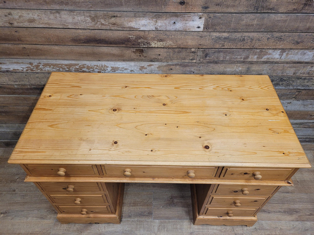 Pine Pedestal Desk Country Style Nine Drawer Home Office Writing Table