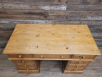 Pine Pedestal Desk Country Style Nine Drawer Home Office Writing Table