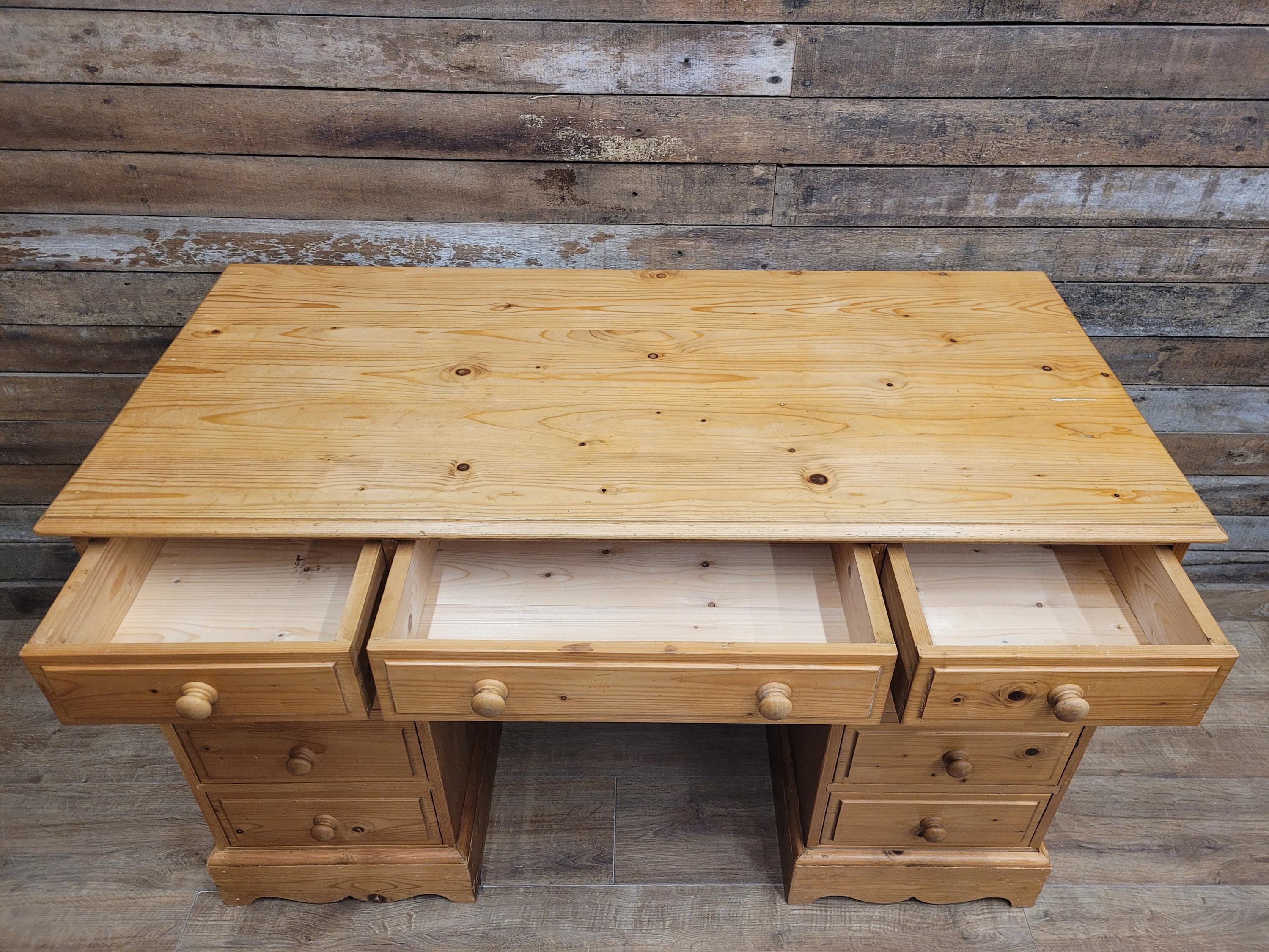Pine Pedestal Desk Country Style Nine Drawer Home Office Writing Table
