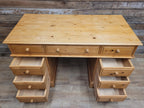 Pine Pedestal Desk Country Style Nine Drawer Home Office Writing Table