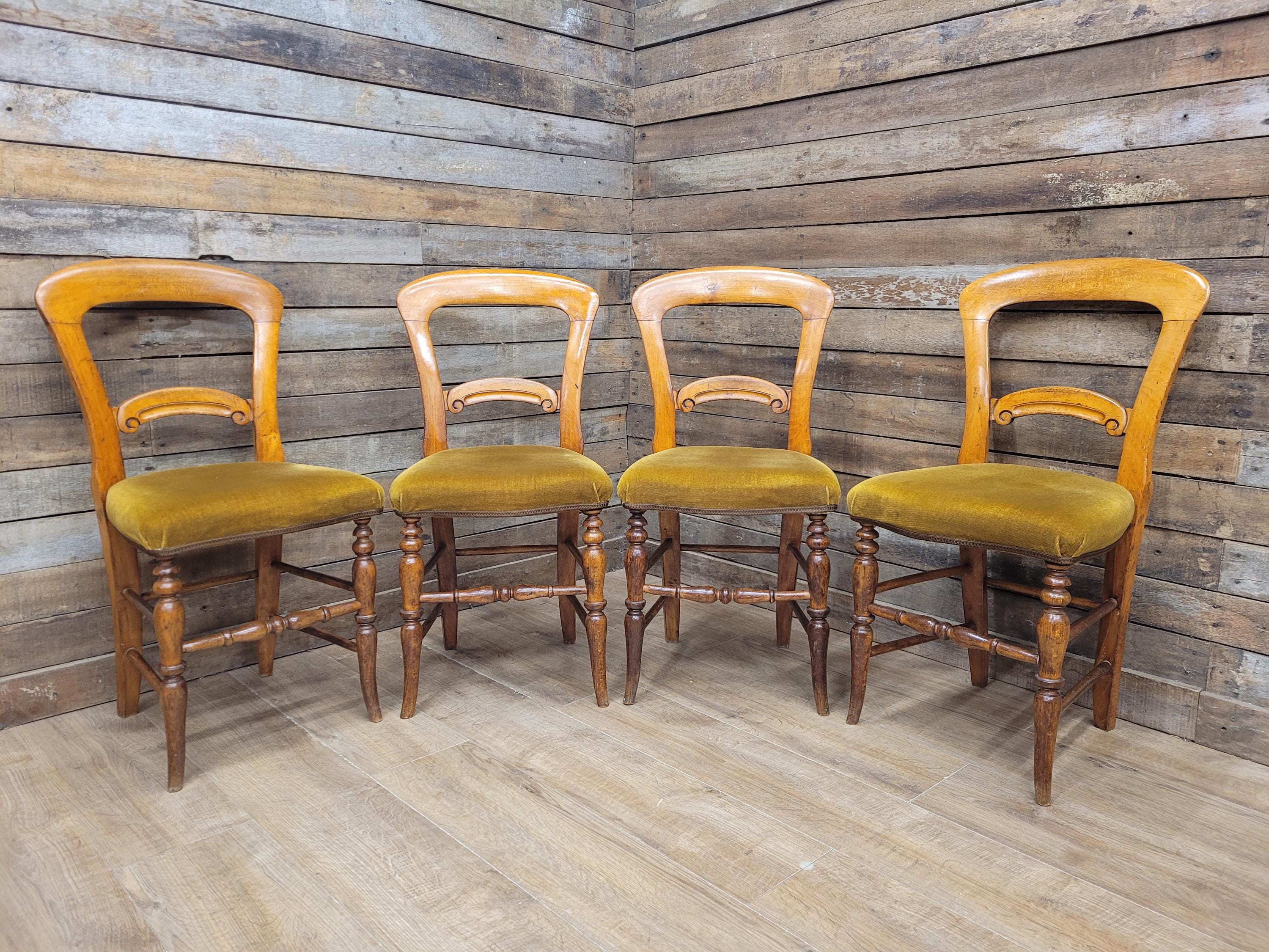 Dining Chairs Mahogany Victorian Balloon Back Velour Set Four