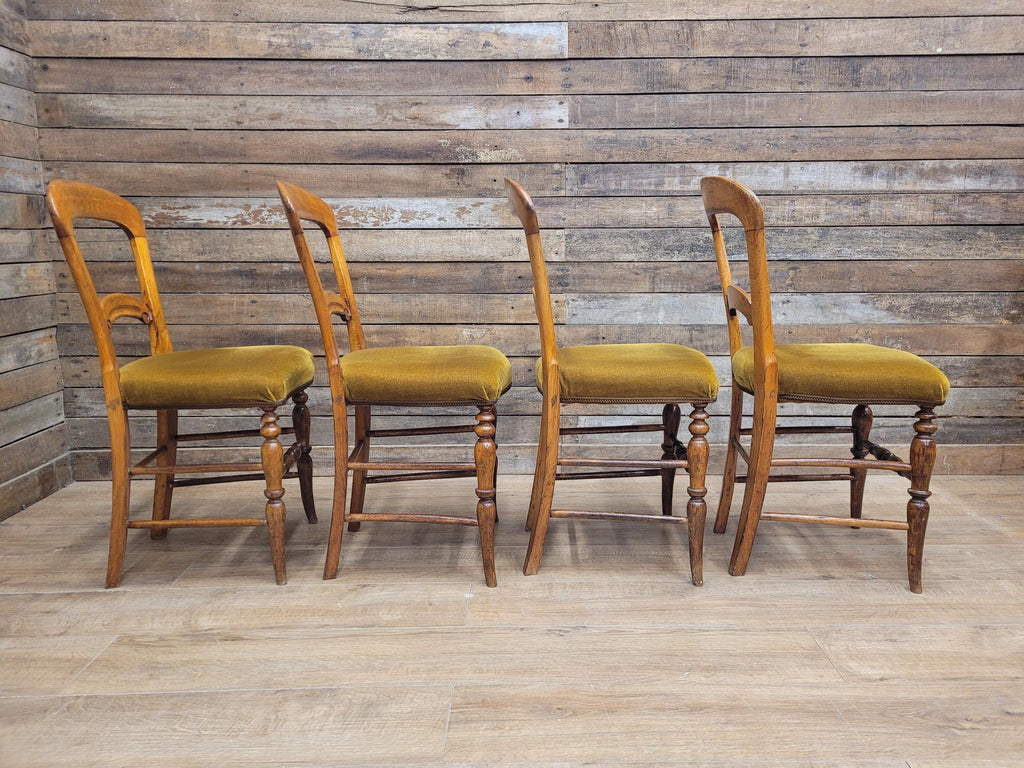 Dining Chairs Mahogany Victorian Balloon Back Velour Set Four