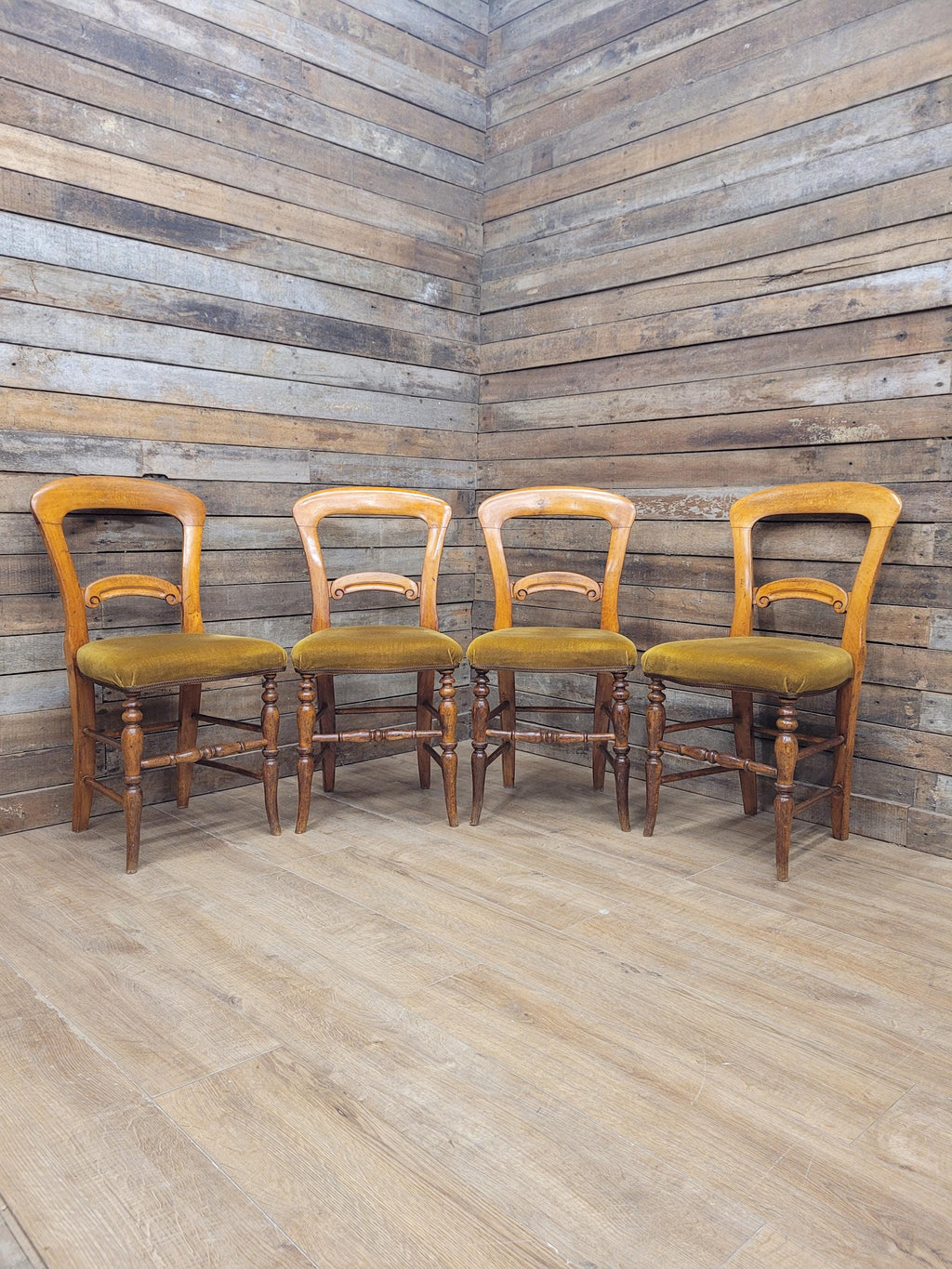 Dining Chairs Mahogany Victorian Balloon Back Velour Set Four