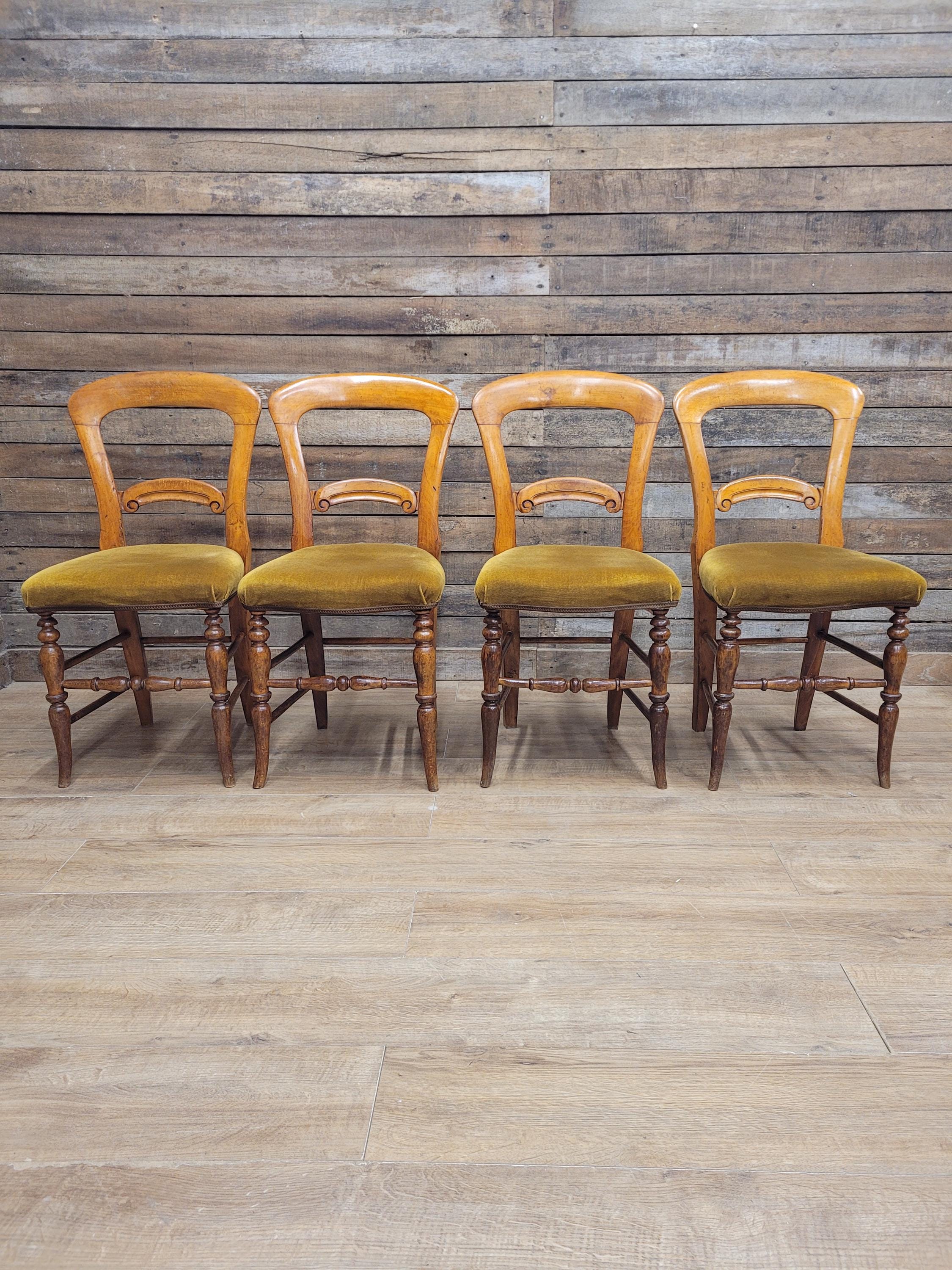 Dining Chairs Mahogany Victorian Balloon Back Velour Set Four