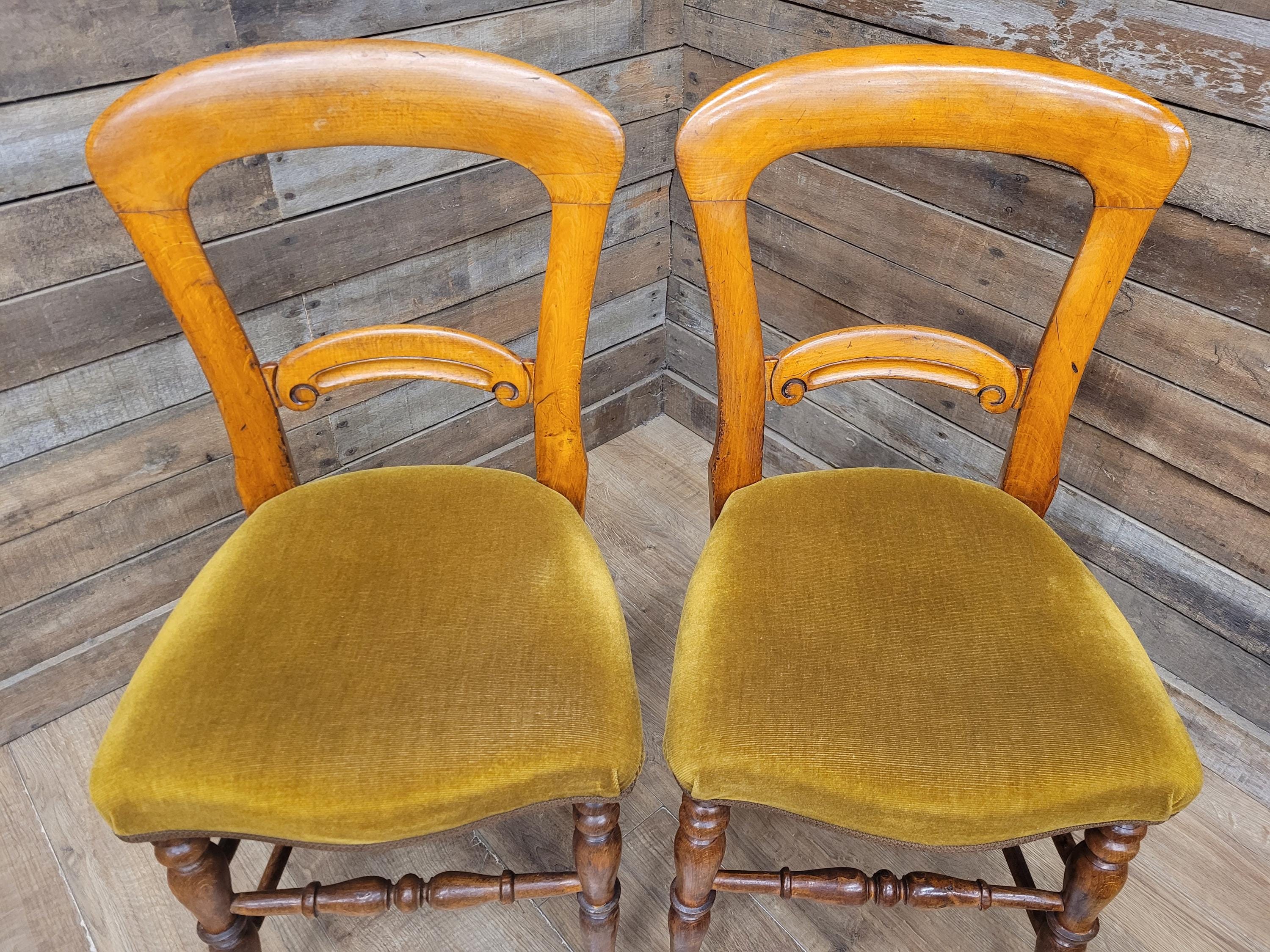 Dining Chairs Mahogany Victorian Balloon Back Velour Set Four