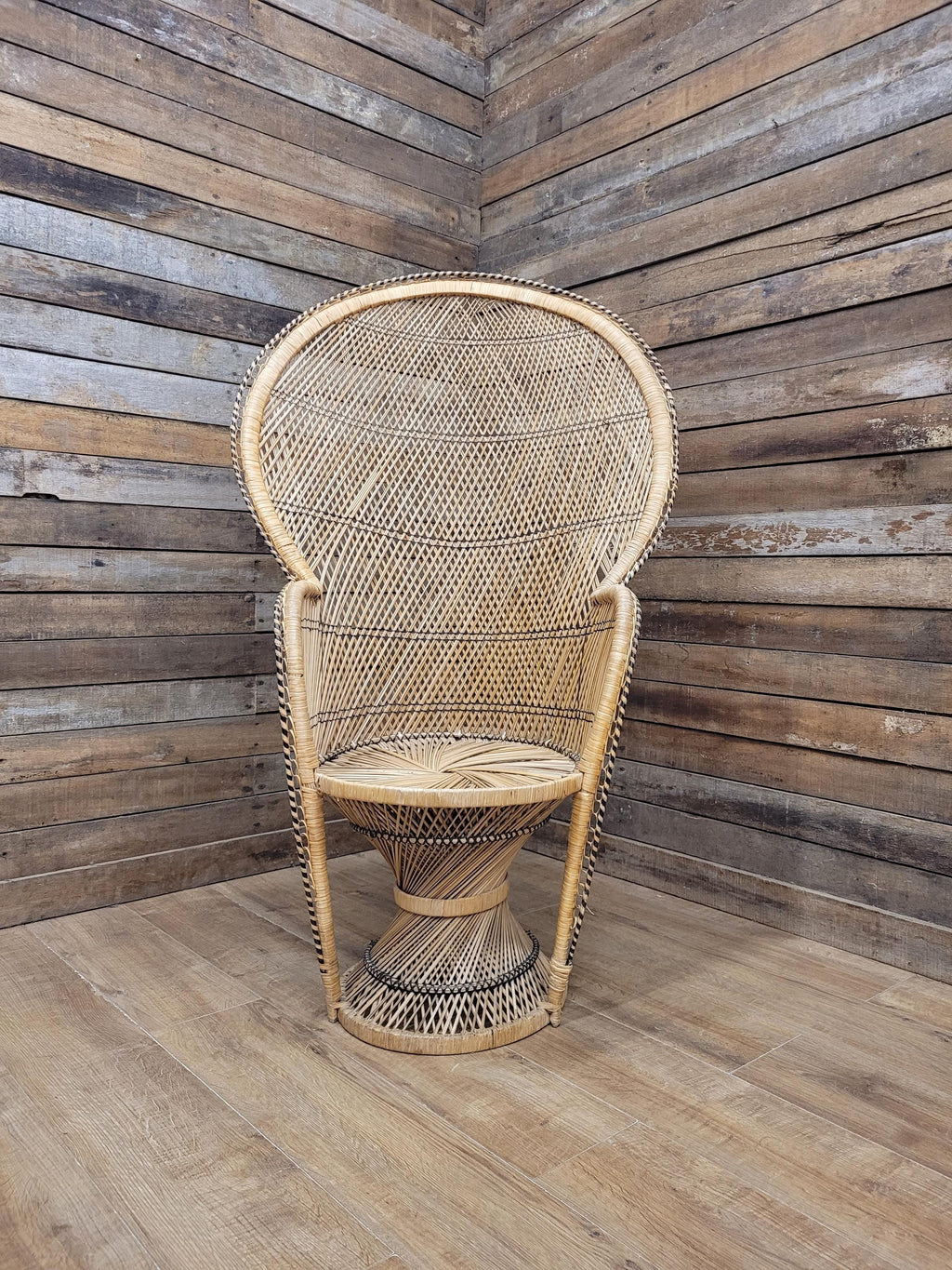 Peacock Chair Rattan Wicker Bohemian High Back Mid Century Vintage Armchair