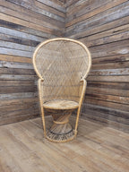 Peacock Chair Rattan Wicker Bohemian High Back Mid Century Vintage Armchair