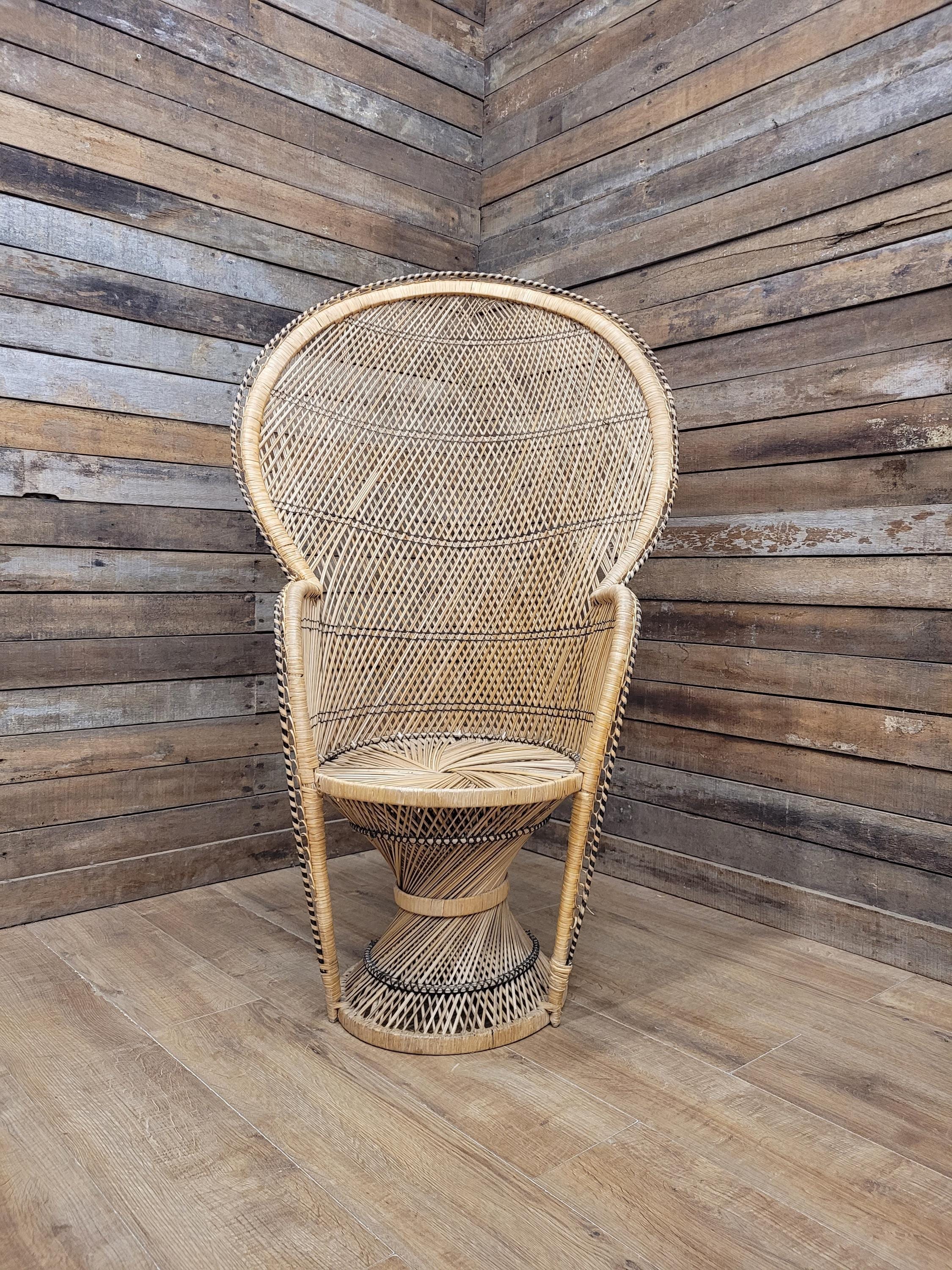 Peacock Chair Rattan Wicker Bohemian High Back Mid Century Vintage Armchair