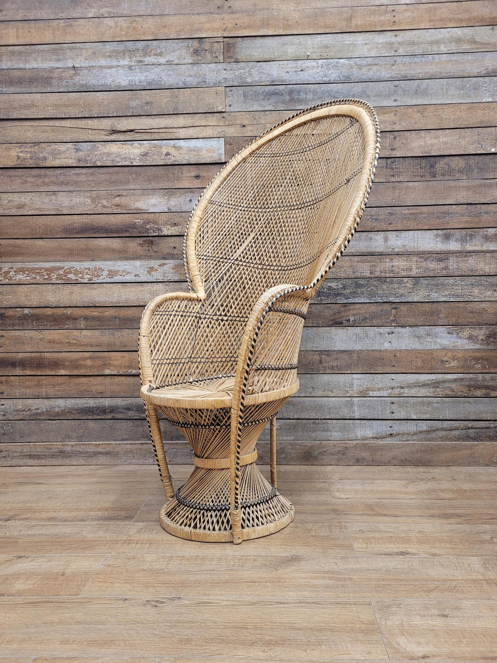 Peacock Chair Rattan Wicker Bohemian High Back Mid Century Vintage Armchair
