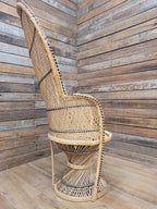 Peacock Chair Rattan Wicker Bohemian High Back Mid Century Vintage Armchair